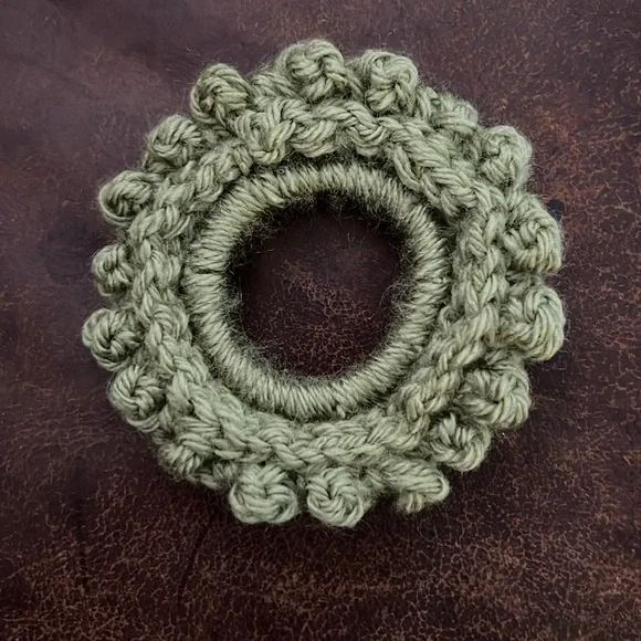 Handmade Green Crochet Hair Scrunchie - Picture 2 of 2